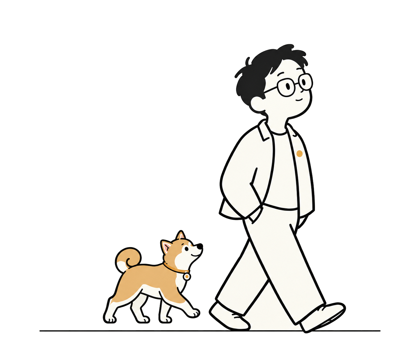 JJ 与小财一起向前行走